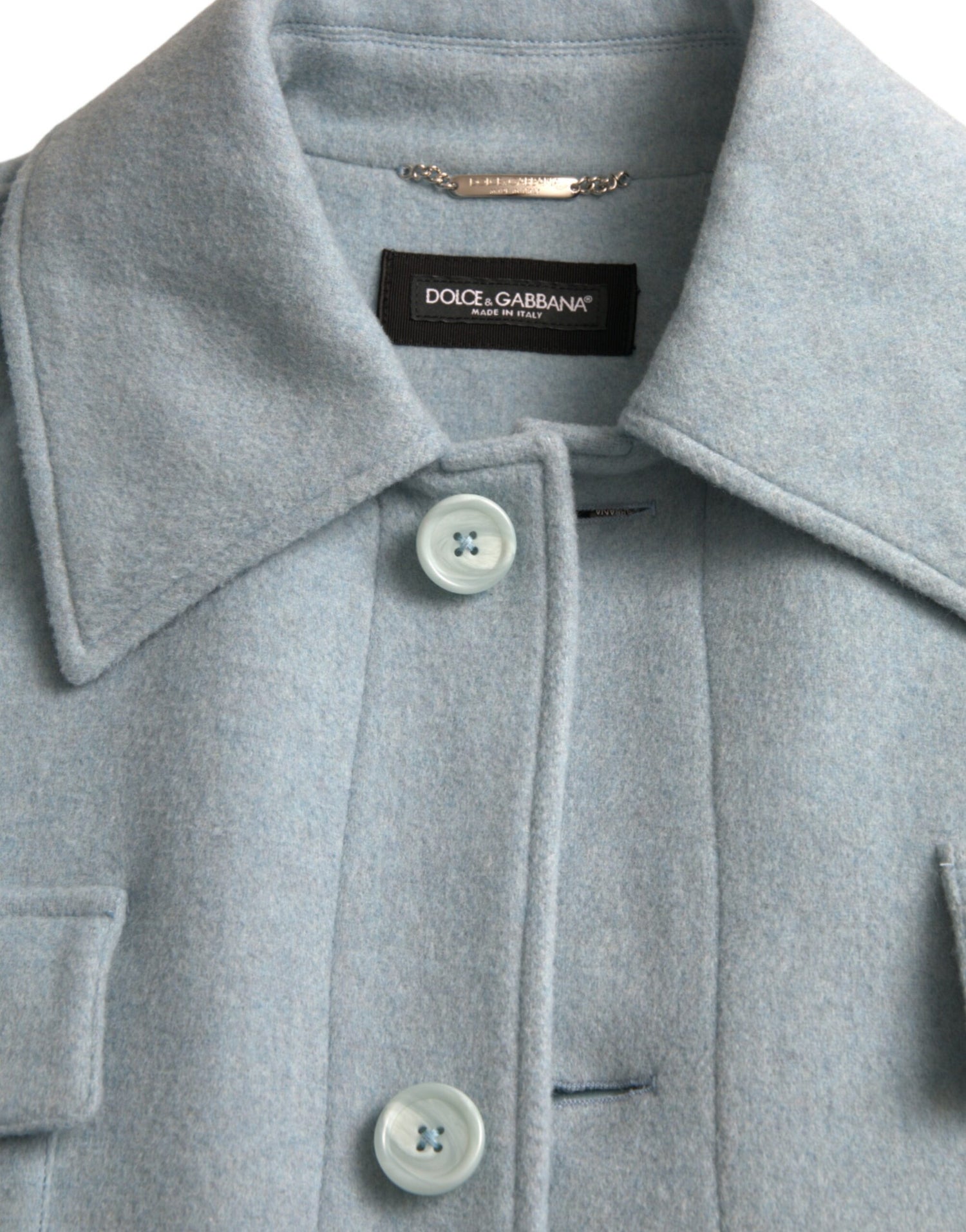 Dolce &amp;amp; Gabbana ljusblå ulltrenchcoat med knappar