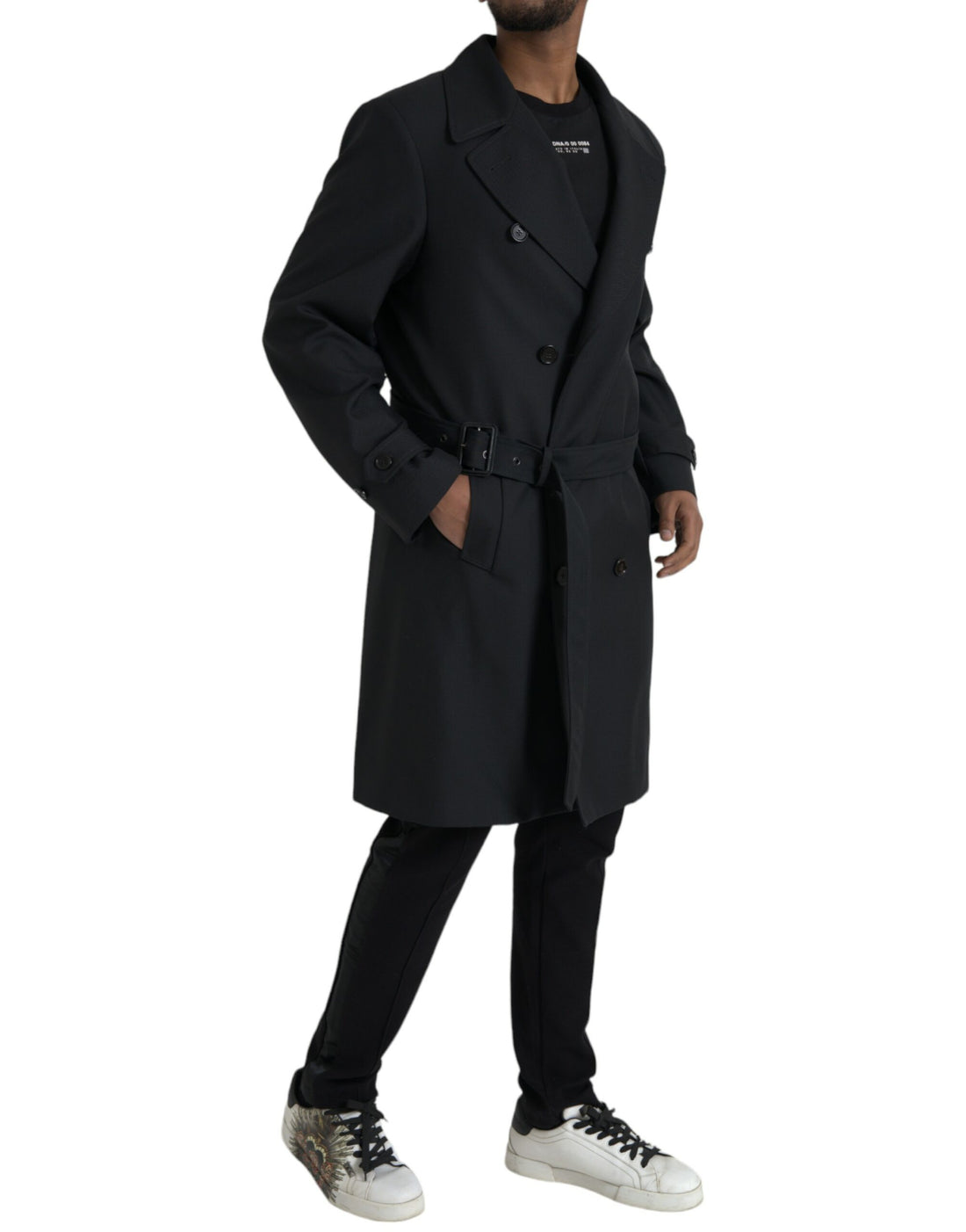 Dolce &amp;amp; Gabbana svart dubbelknäppt trenchcoatjacka