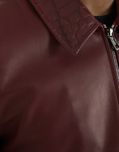 Dolce &amp;amp; Gabbana – Rödbrun exotisk läderjacka med dragkedja och bikerkappa