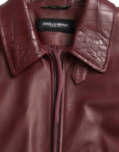Dolce &amp;amp; Gabbana – Rödbrun exotisk läderjacka med dragkedja och bikerkappa