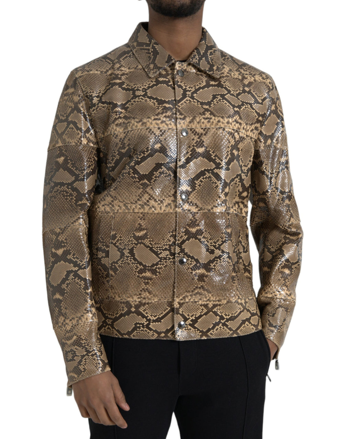 Dolce &amp;amp; Gabbana Beige Exotic Leather Biker Blouson Jacket