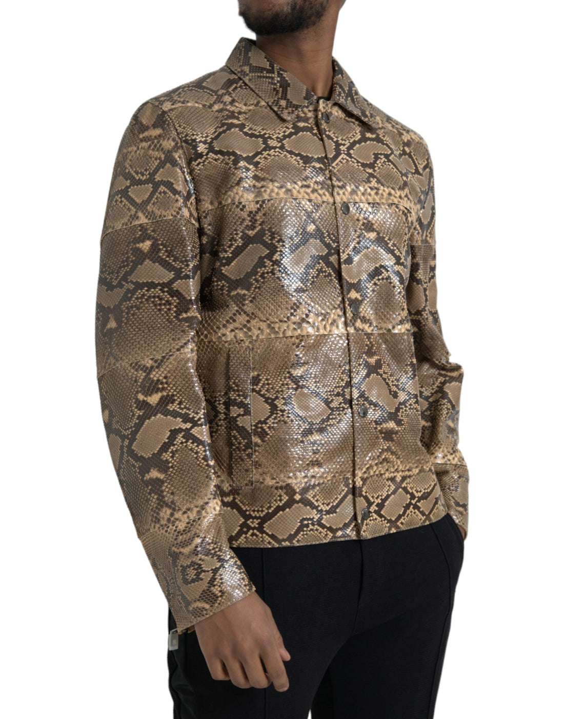 Dolce &amp;amp; Gabbana Beige Exotic Leather Biker Blouson Jacket