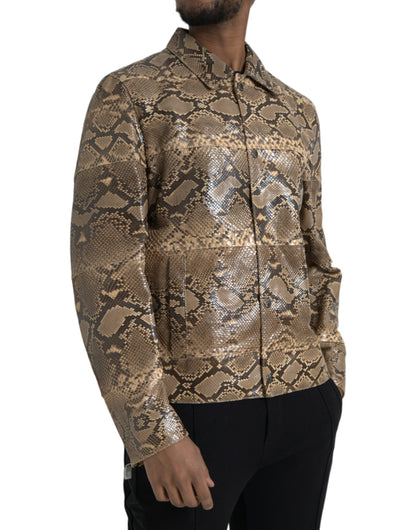 Dolce &amp;amp; Gabbana Beige Exotic Leather Biker Blouson Jacket