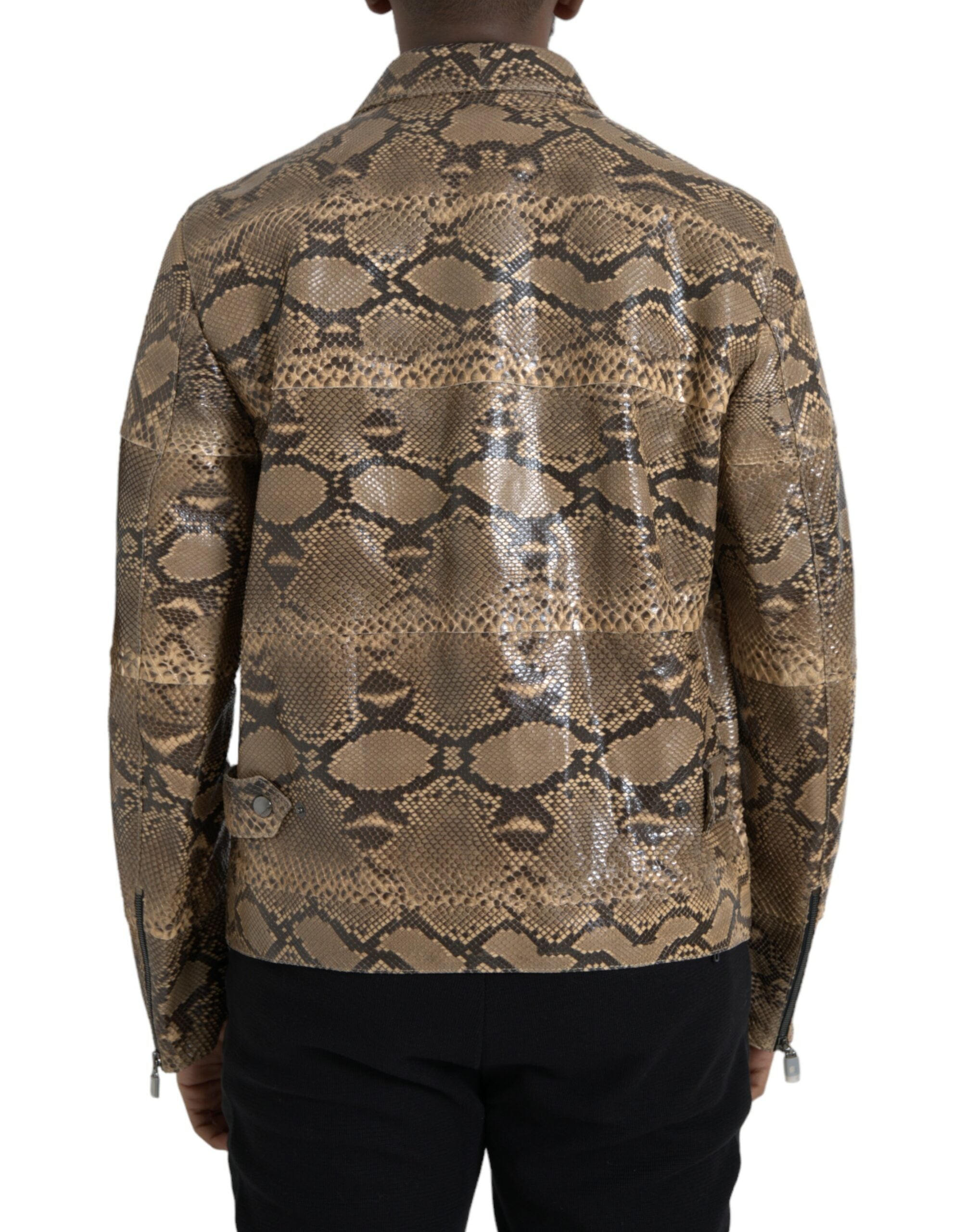 Dolce &amp;amp; Gabbana Beige Exotic Leather Biker Blouson Jacket