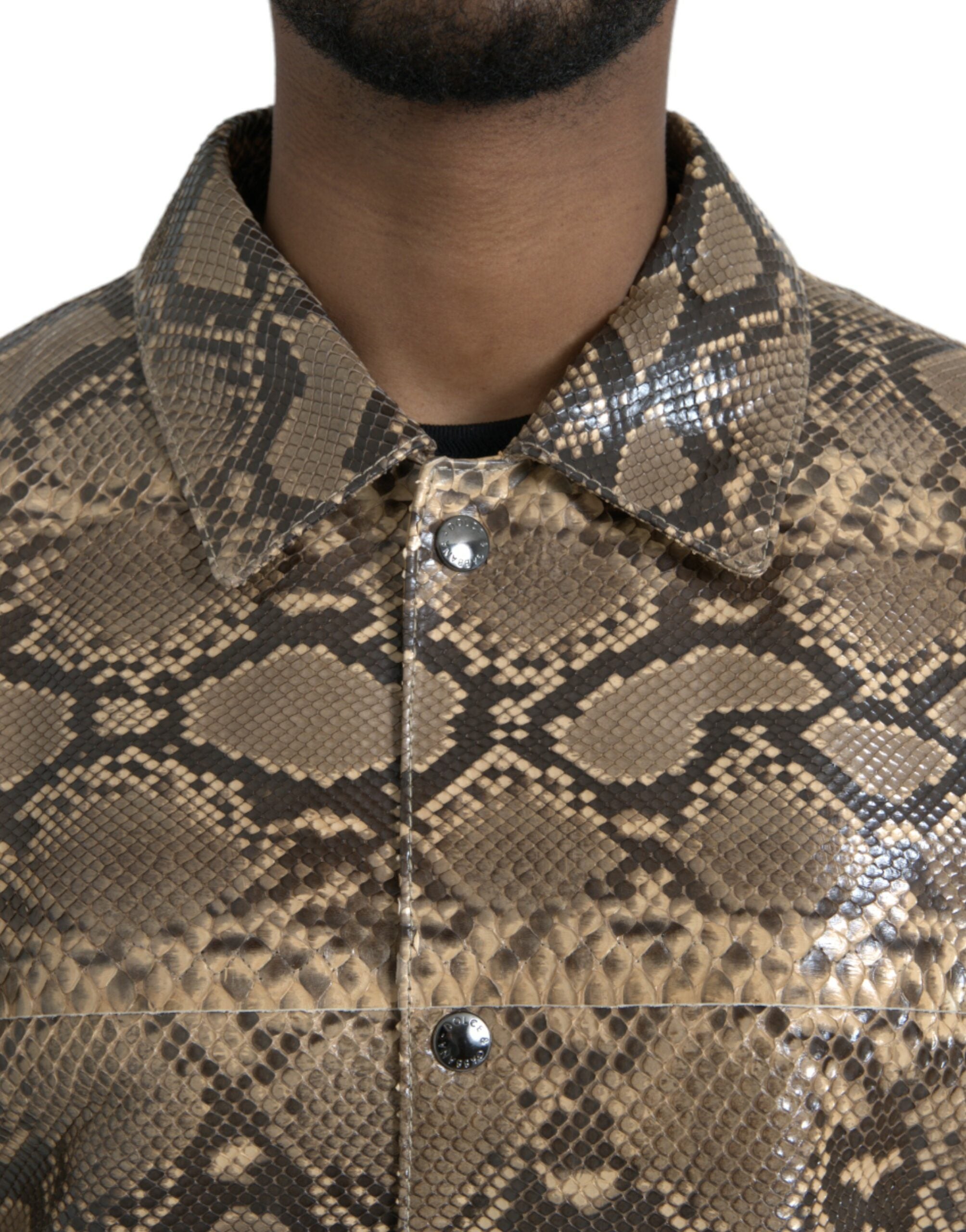 Dolce &amp;amp; Gabbana Beige Exotic Leather Biker Blouson Jacket