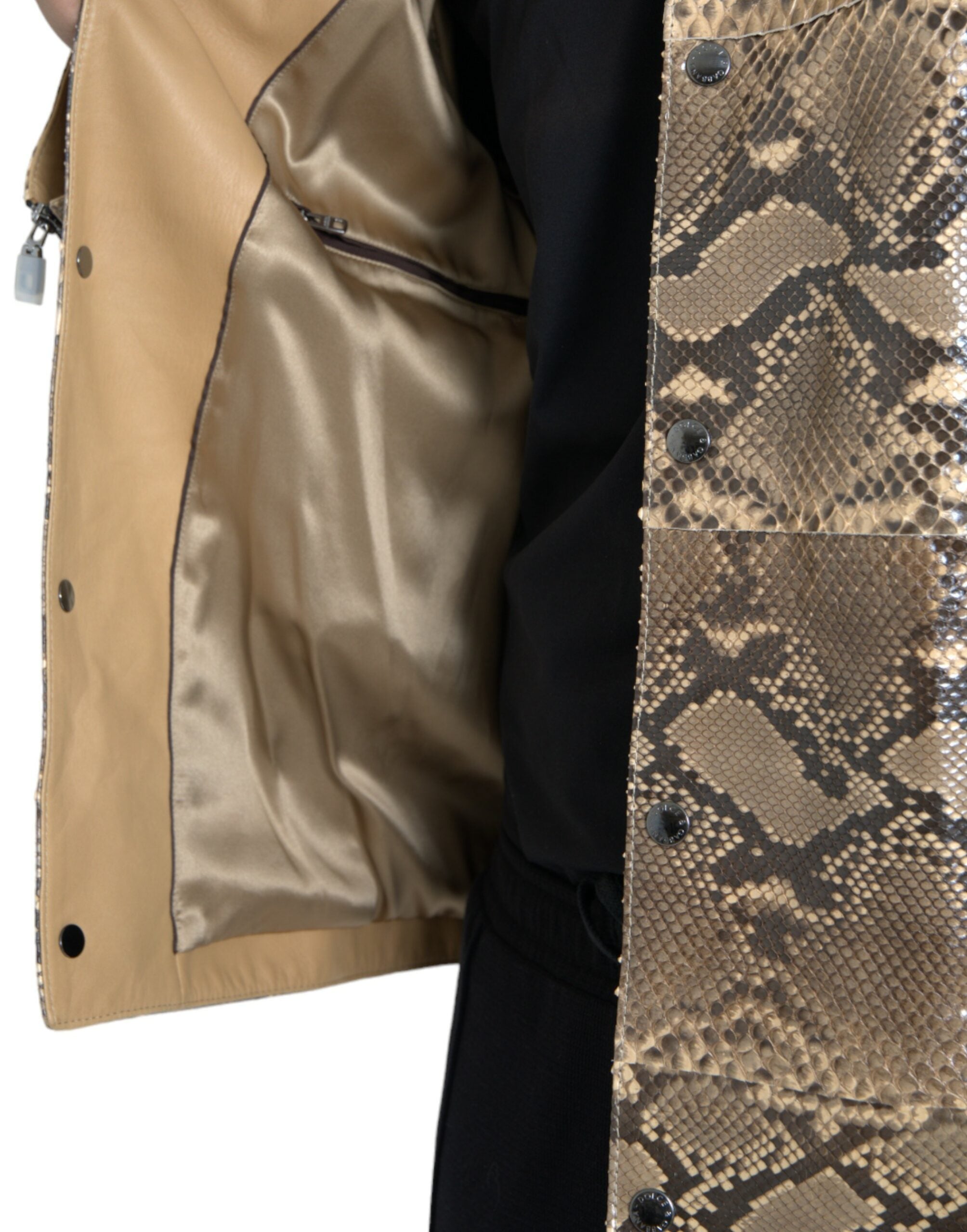 Dolce &amp;amp; Gabbana Beige Exotic Leather Biker Blouson Jacket