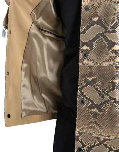 Dolce &amp;amp; Gabbana Beige Exotic Leather Biker Blouson Jacket