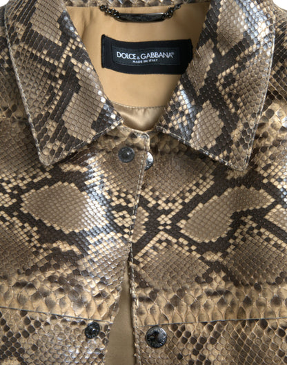 Dolce &amp;amp; Gabbana Beige Exotic Leather Biker Blouson Jacket