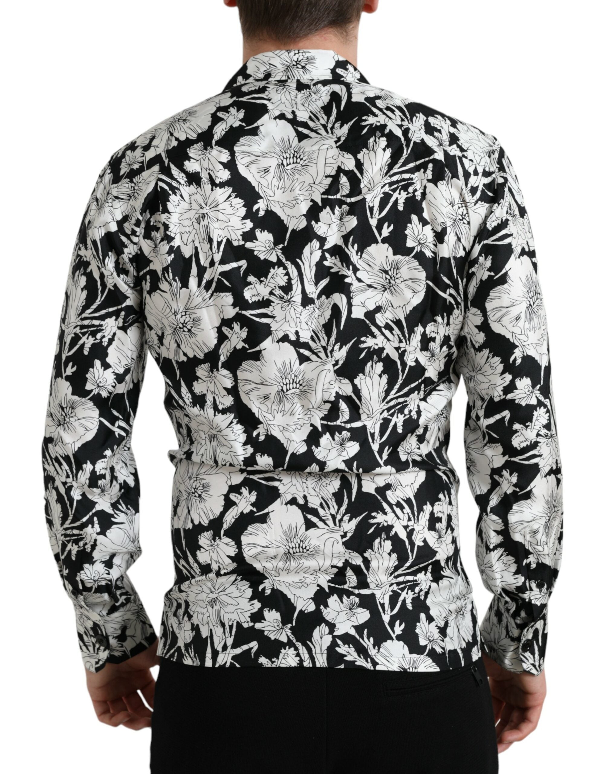 Dolce &amp;amp; Gabbana Svartvit Blommig Skjorta med Knappar