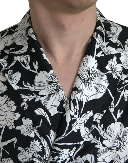 Dolce &amp;amp; Gabbana Svartvit Blommig Skjorta med Knappar