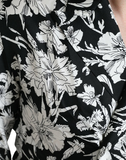 Dolce &amp;amp; Gabbana Svartvit Blommig Skjorta med Knappar