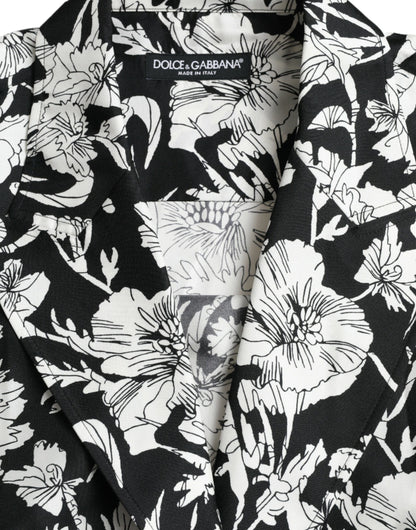 Dolce &amp;amp; Gabbana Svartvit Blommig Skjorta med Knappar