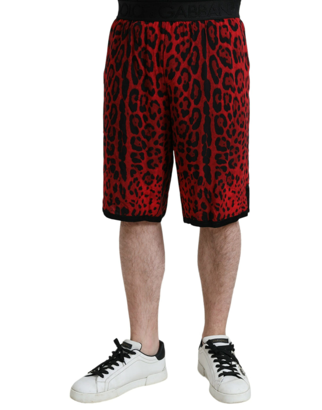 Dolce &amp;amp; Gabbana Röda Leopardmönstrade Viskos Bermudashorts