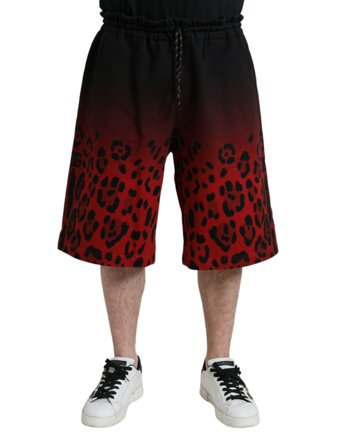 Dolce &amp;amp; Gabbana Röda Leopardmönstrade Bomullsbermudashorts