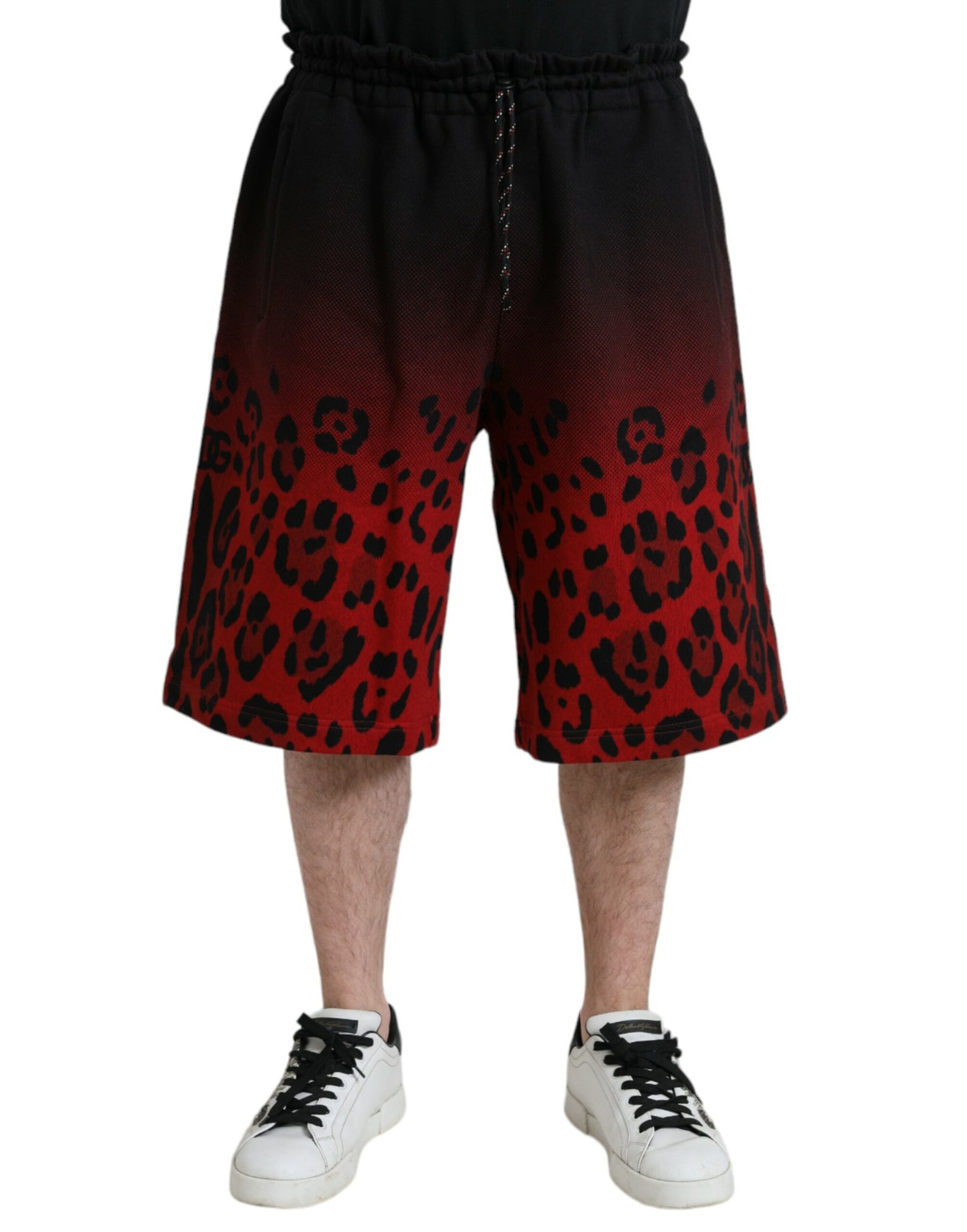 Dolce &amp;amp; Gabbana Röda Leopardmönstrade Bomullsbermudashorts