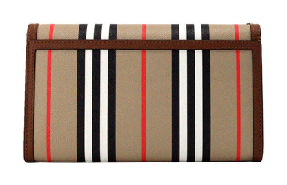 Burberry Hannah Icon Stripe Archive Brun E-Canvas Läderplånbok Axelväska