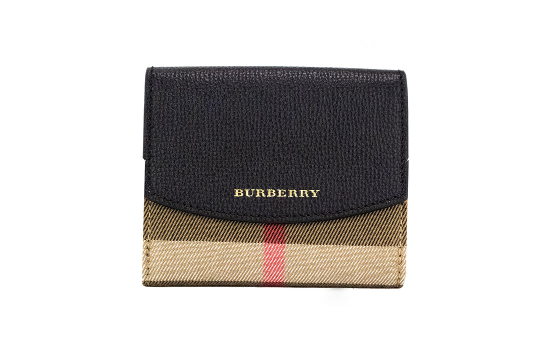 Burberry Luna svart rutigt läder i kanvas med myntplånbok med tryckknappar