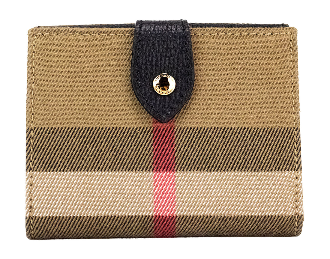 Burberry Luna svart rutigt läder i kanvas med myntplånbok med tryckknappar