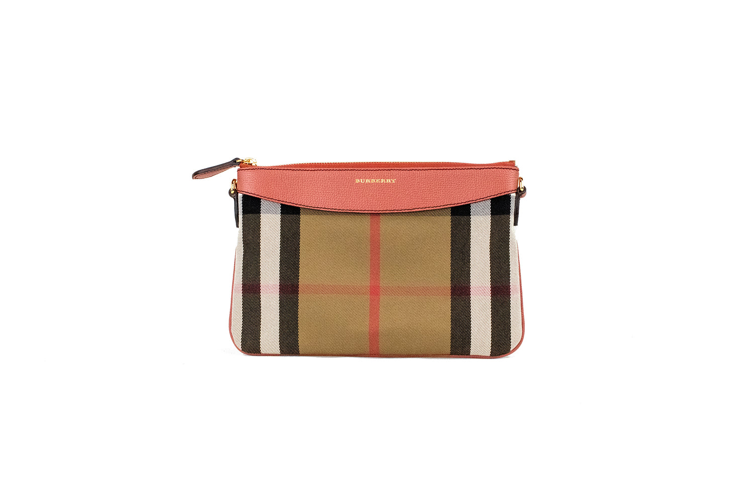 Burberry Peyton House Check Derby kanelröd axelväska i läder