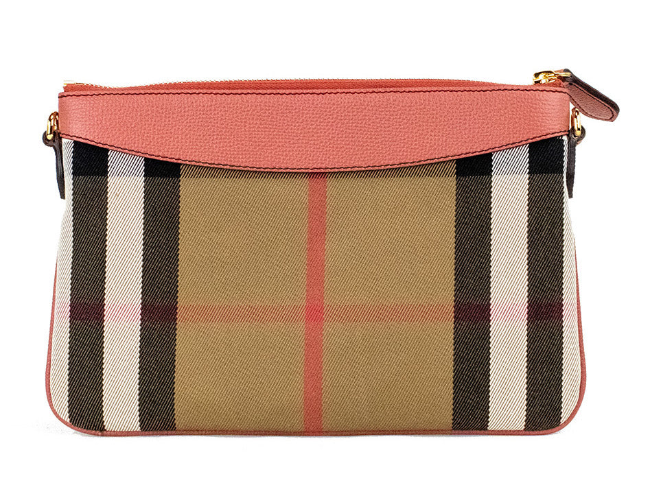 Burberry Peyton House Check Derby kanelröd axelväska i läder