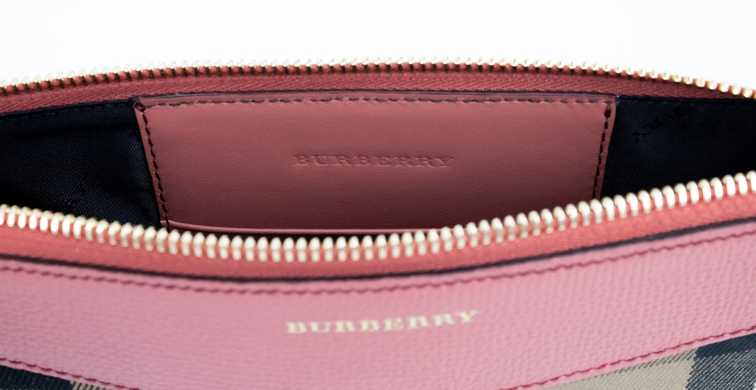 Burberry Peyton House Check Derby kanelröd axelväska i läder