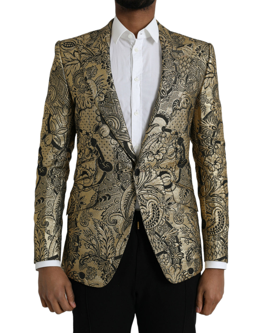 Dolce &amp;amp; Gabbana Guldfärgad SICILIA Jacquard Enkelknäppt Kavaj