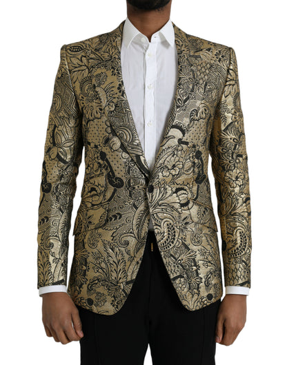 Dolce &amp;amp; Gabbana Guldfärgad SICILIA Jacquard Enkelknäppt Kavaj