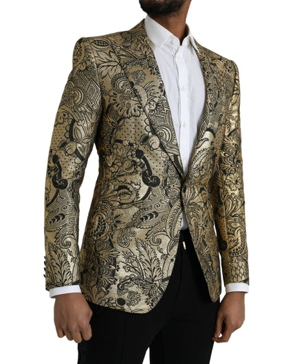 Dolce &amp;amp; Gabbana Guldfärgad SICILIA Jacquard Enkelknäppt Kavaj
