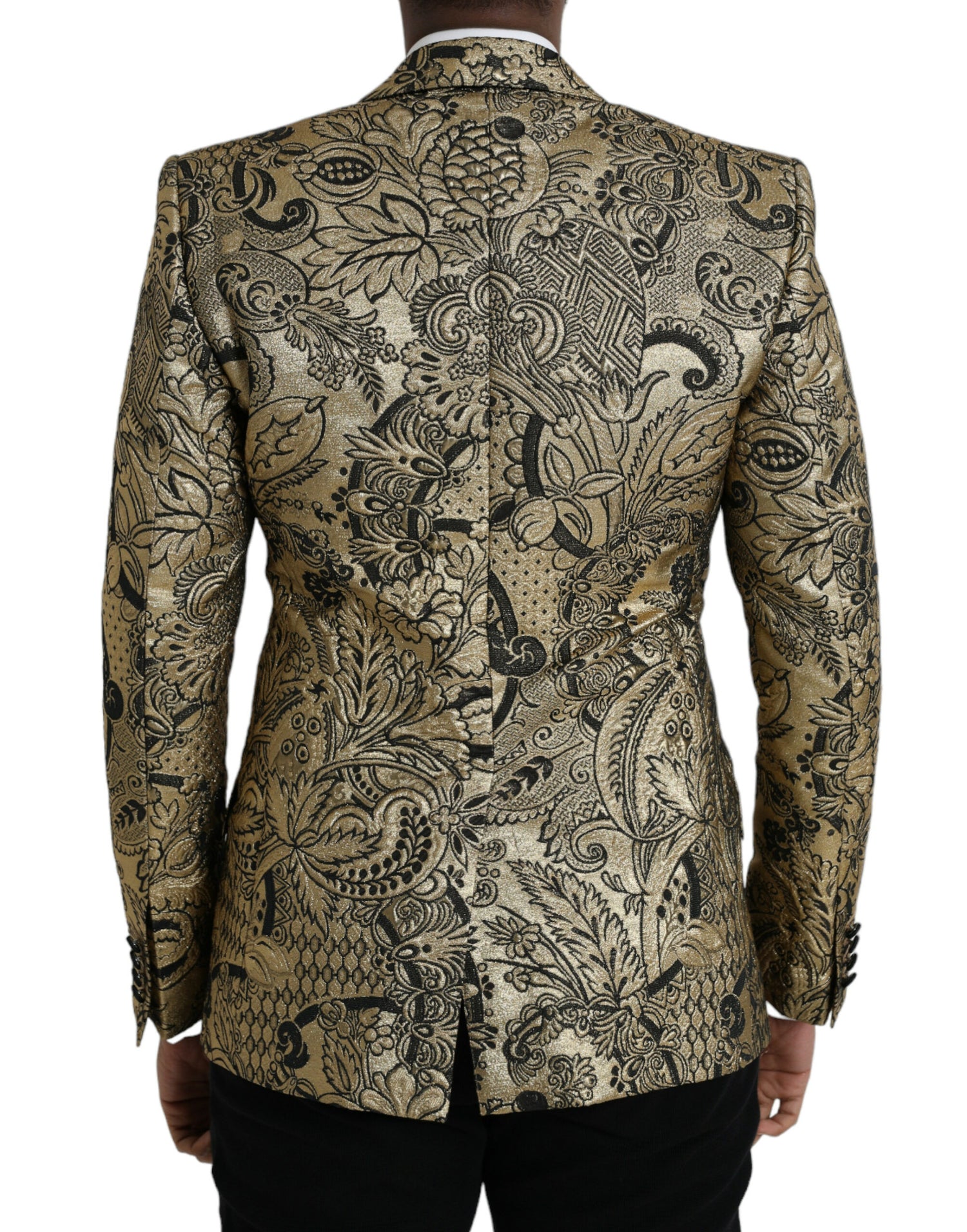 Dolce &amp;amp; Gabbana Guldfärgad SICILIA Jacquard Enkelknäppt Kavaj