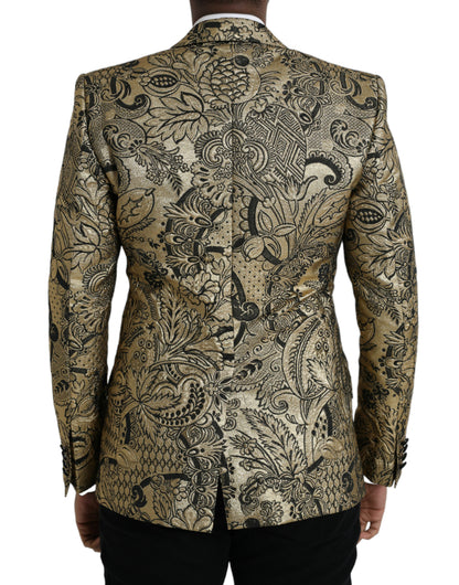Dolce &amp;amp; Gabbana Guldfärgad SICILIA Jacquard Enkelknäppt Kavaj