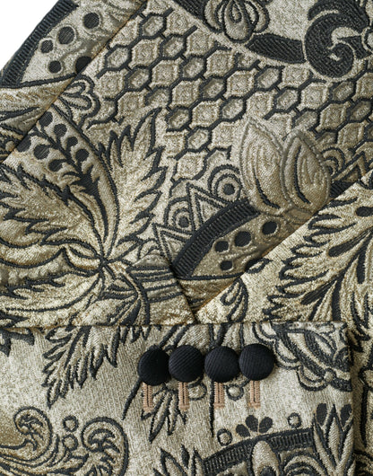Dolce &amp;amp; Gabbana Guldfärgad SICILIA Jacquard Enkelknäppt Kavaj