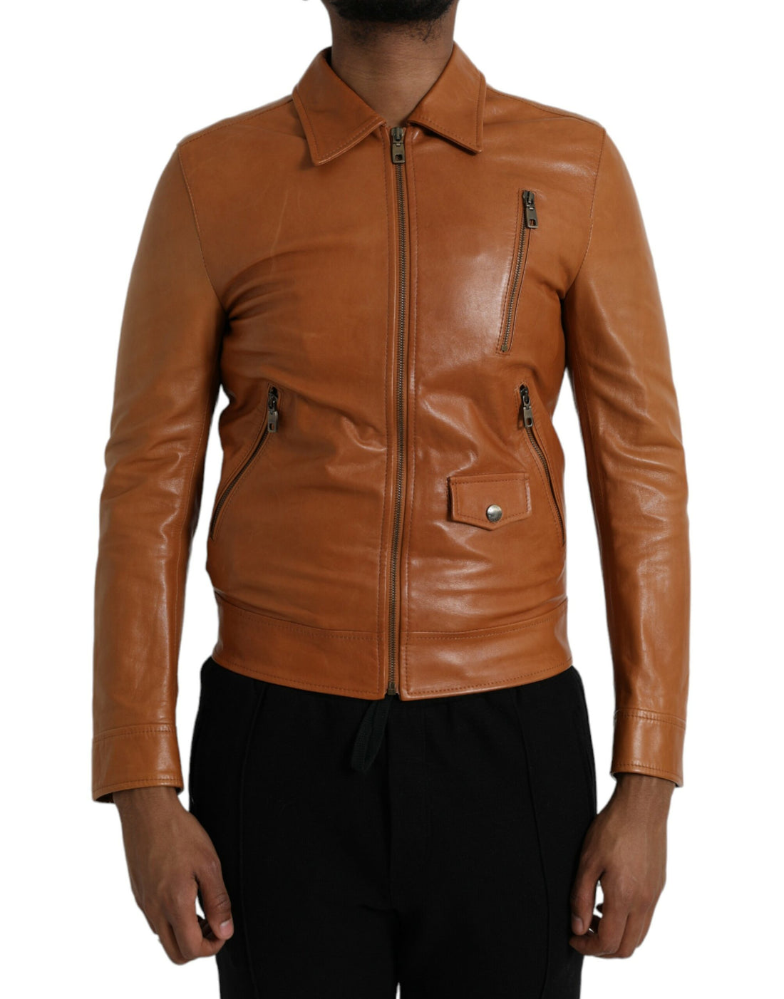Dolce &amp;amp; Gabbana Brun Lammskinnsjacka med Hel Dragkedja