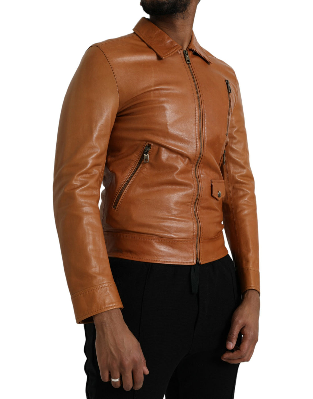Dolce &amp;amp; Gabbana Brun Lammskinnsjacka med Hel Dragkedja