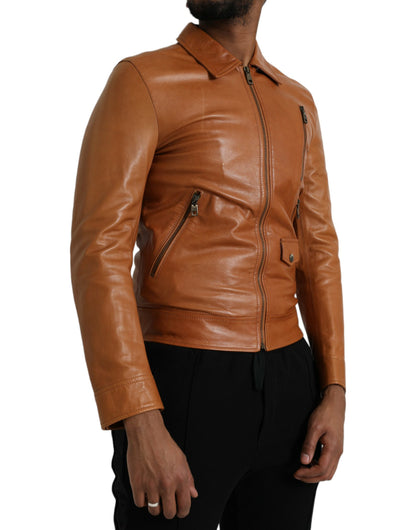 Dolce &amp;amp; Gabbana Brun Lammskinnsjacka med Hel Dragkedja