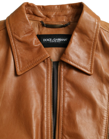 Dolce &amp;amp; Gabbana Brun Lammskinnsjacka med Hel Dragkedja