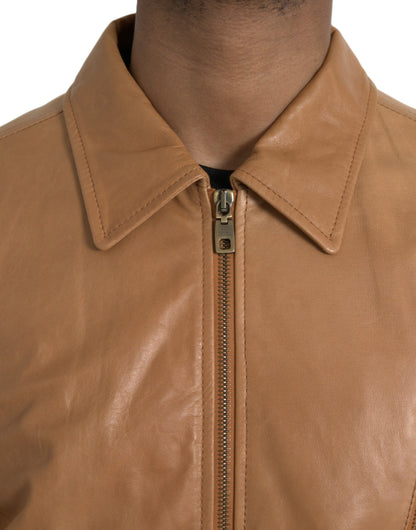 Dolce &amp;amp; Gabbana Brun Lammskinnsjacka med Hel Dragkedja