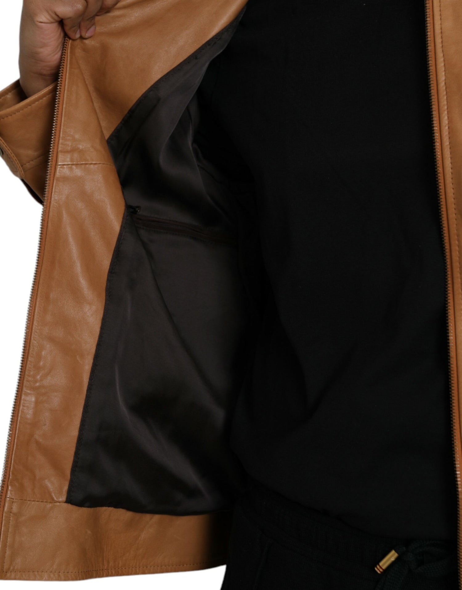 Dolce &amp;amp; Gabbana Brun Lammskinnsjacka med Hel Dragkedja