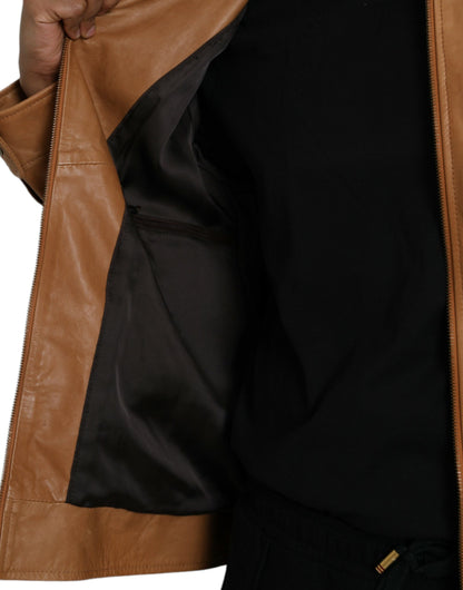 Dolce &amp;amp; Gabbana Brun Lammskinnsjacka med Hel Dragkedja