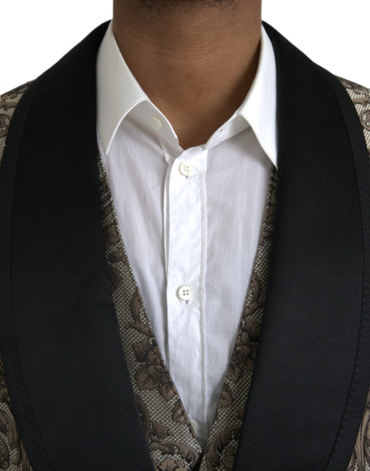 Dolce &amp;amp; Gabbana Brun Blommig Jacquard Kostym i 3 Delad Formell Kostym