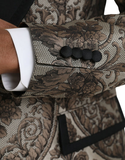 Dolce &amp;amp; Gabbana Brun Blommig Jacquard Kostym i 3 Delad Formell Kostym