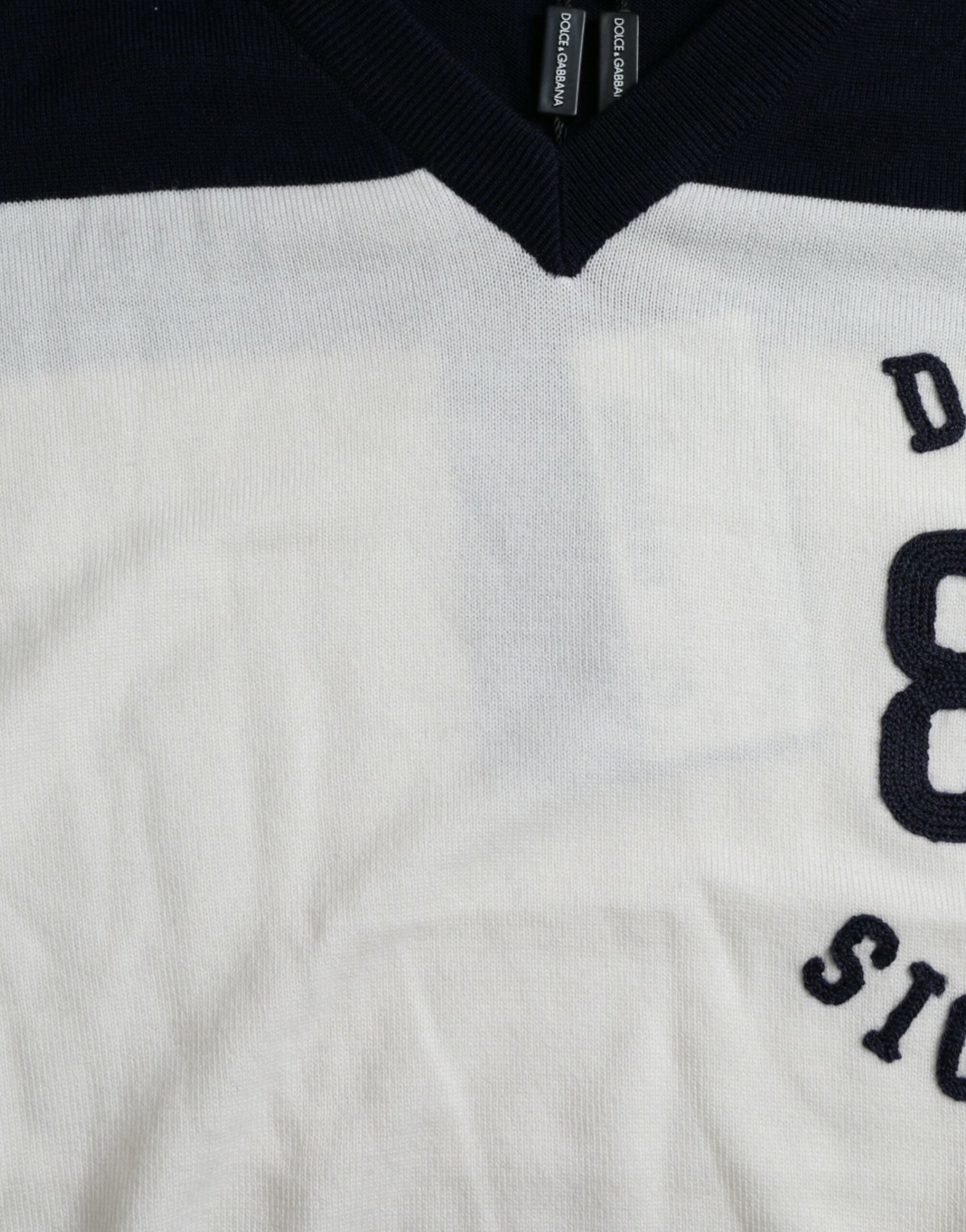 Dolce &amp;amp; Gabbana Vit Svart SICILIA Henley Skjorttröja