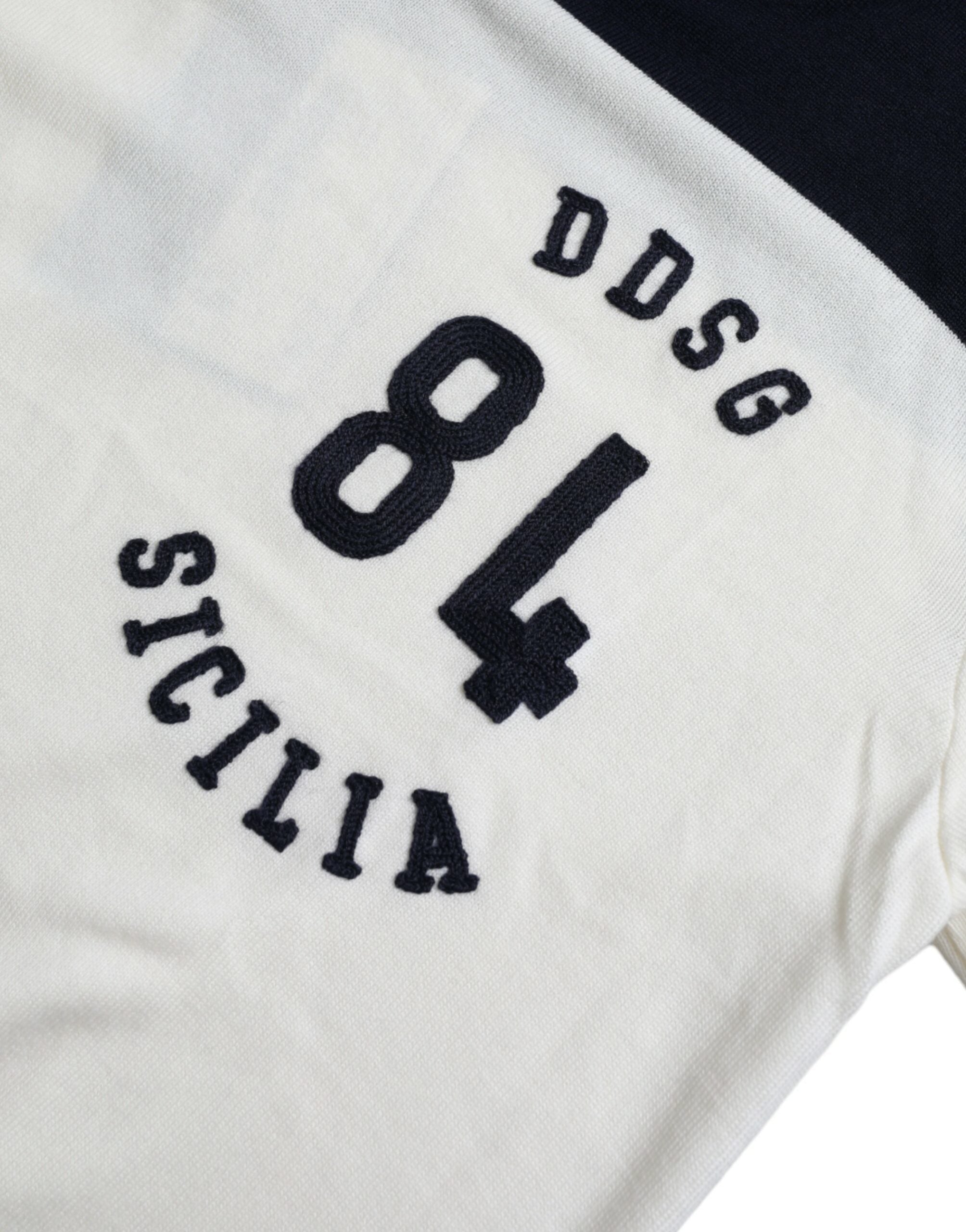 Dolce &amp;amp; Gabbana Vit Svart SICILIA Henley Skjorttröja