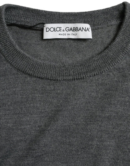 Dolce &amp;amp; Gabbana Mörkgrå Ull Rund Halsad Pullovertröja
