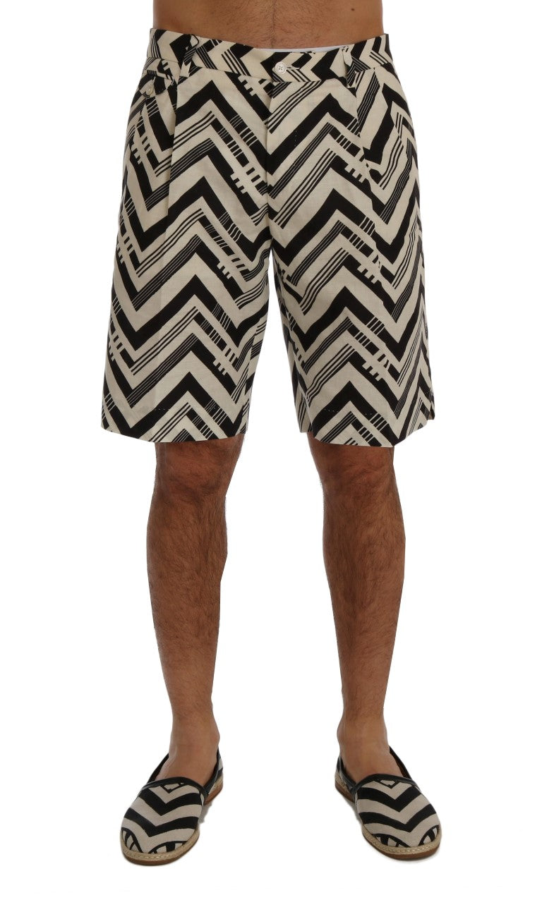 Dolce &amp;amp; Gabbana Vita Svarta Randiga Bomullslinne Shorts