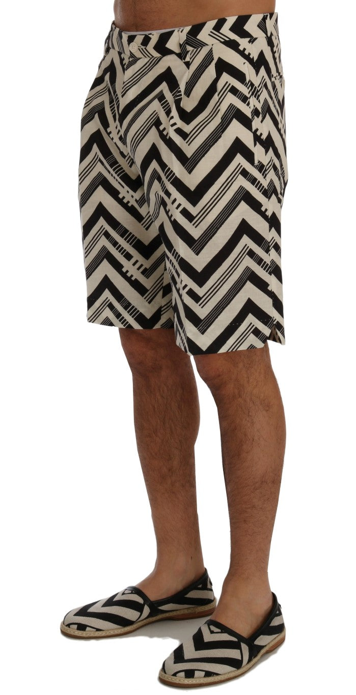 Dolce &amp;amp; Gabbana Vita Svarta Randiga Bomullslinne Shorts