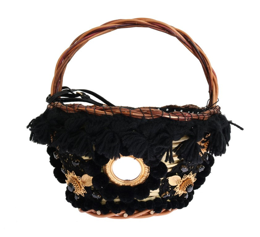 Dolce &amp;amp; Gabbana Beige Sugrörsväska med Ormskinn och Pom-Pom-kristaller från AGNESE