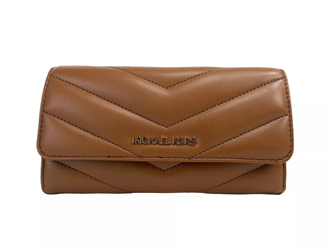 Michael Kors Jet Set Travel Stor Quilted Läder Trifold Plånbok Brun