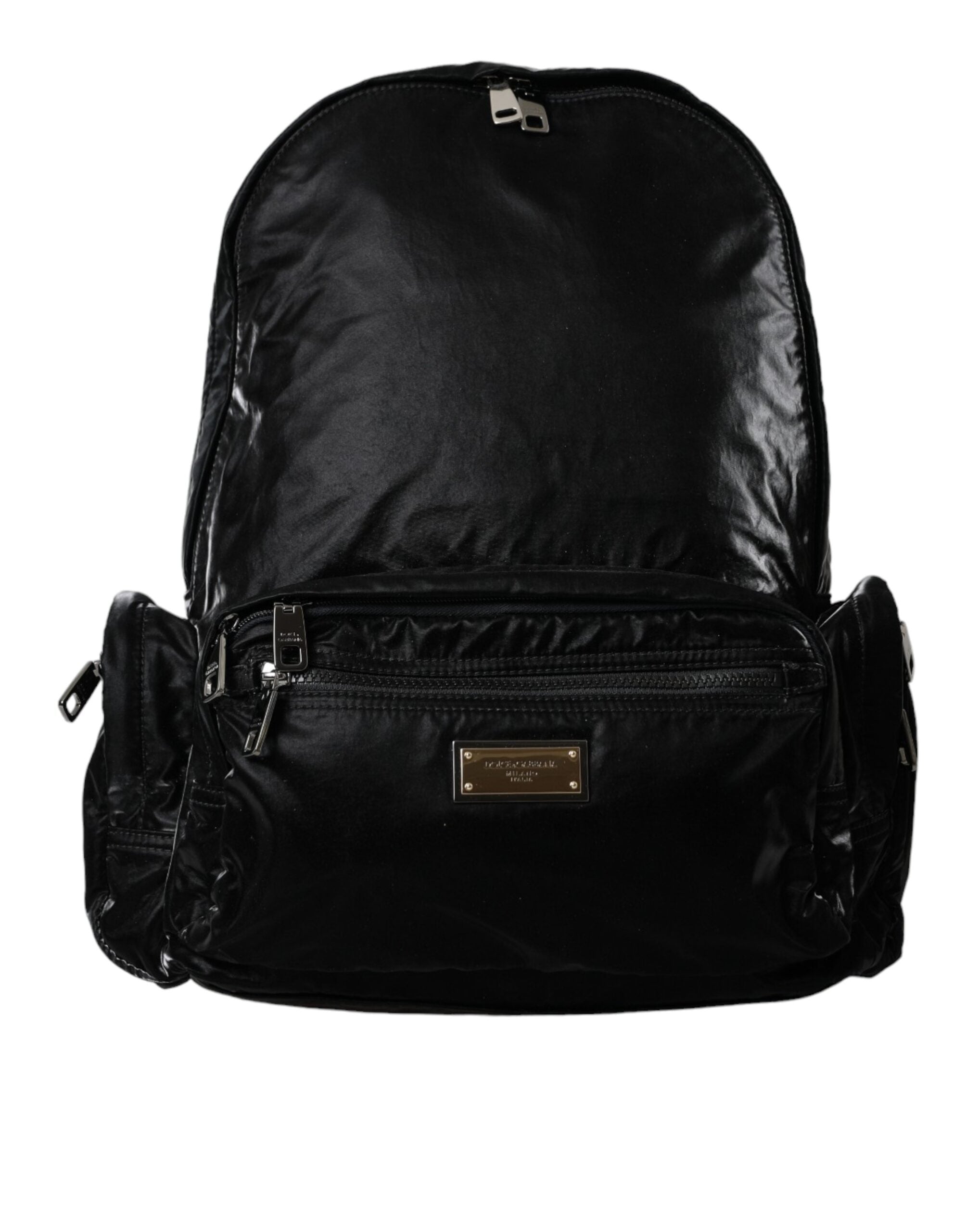 Dolce &amp;amp; Gabbana Svart Ryggsäck i Lackskinn med Logotypplakett