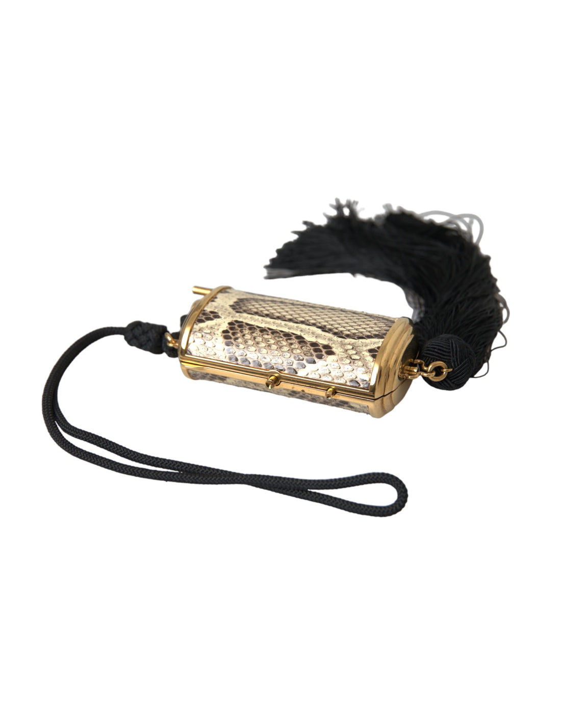 Dolce &amp;amp; Gabbana Beige Exotisk Läder Mini Spegel Tassel Sminkväska