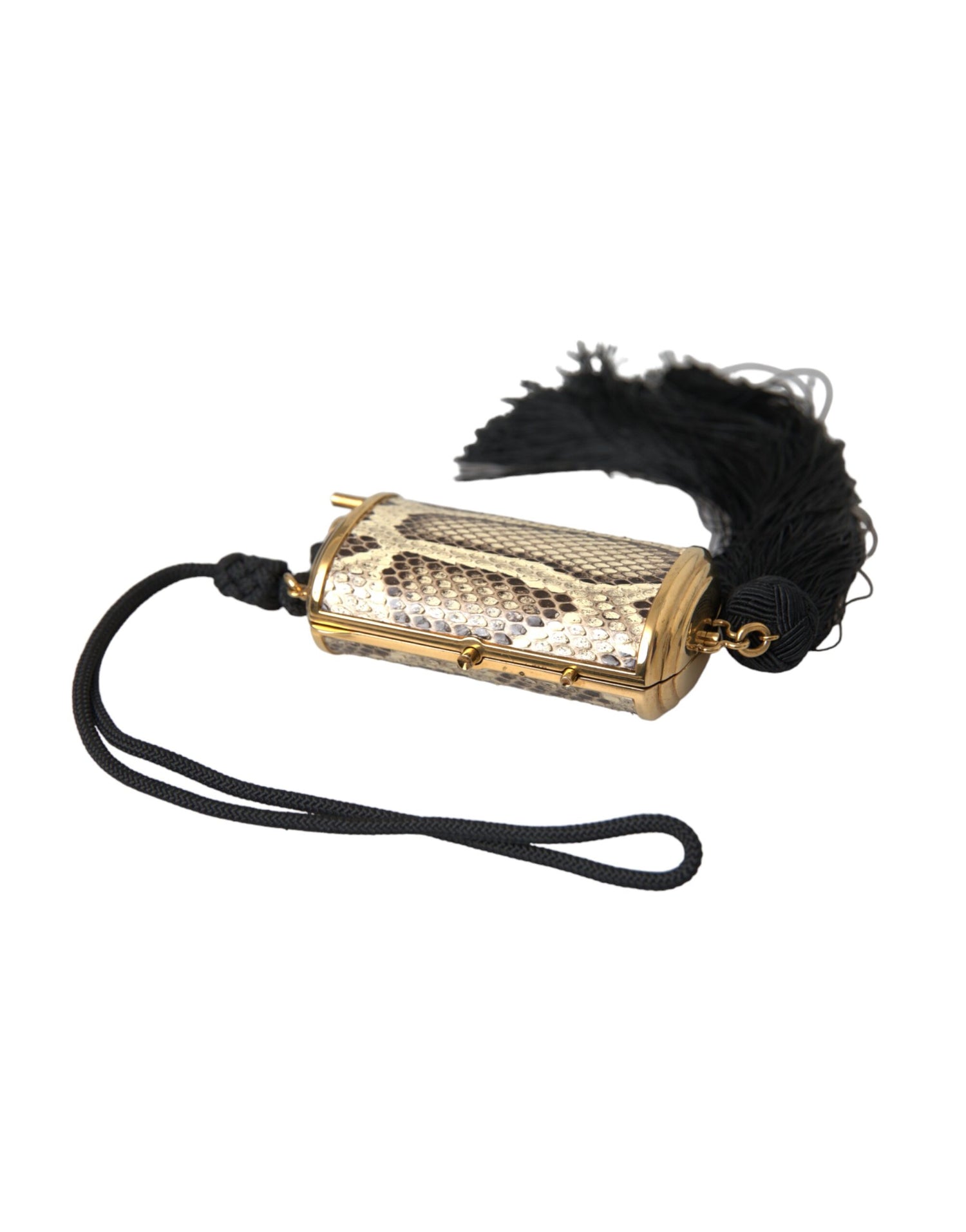 Dolce &amp;amp; Gabbana Beige Exotisk Läder Mini Spegel Tassel Sminkväska